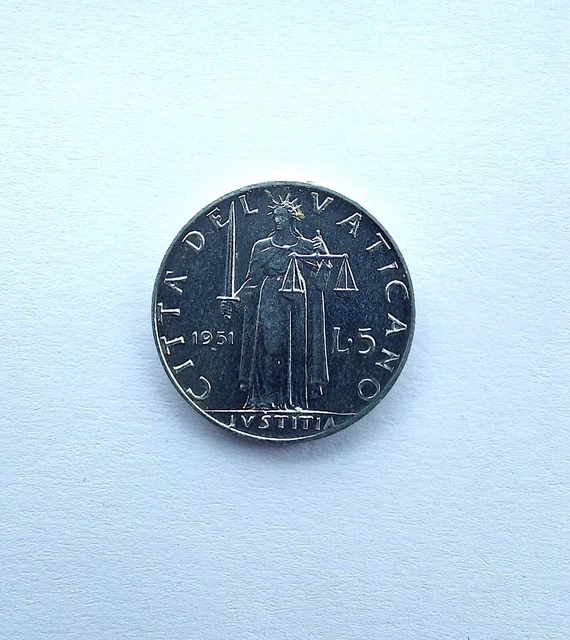 Moneta Pio Xii Giustizia Citta' Del Vaticano 1951 Lire 5 @ Qfdc @