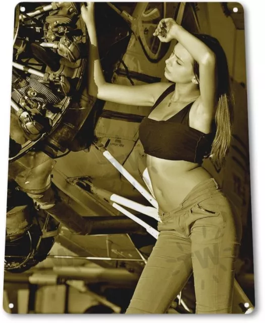 Radials Pinup Girl Sexy Airplane Military Man Cave Gun Wall Decor Metal Tin Sign