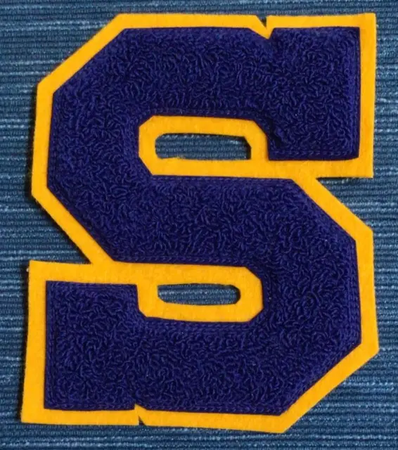 Vintage "S"  School Letterman Patch Varsity Jacket Letter 4" Blue Chenille ~878A