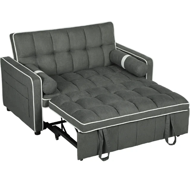 HOMCOM 2 SEATER Pull Out Sofa Bed with Adjustable Backrest, Charcoal ...