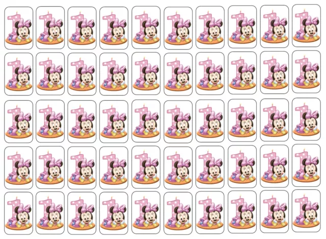 50 Baby Minnie Mouse 1st Birthday Envelope Seals Labels Stickers, 1" x 1.5"