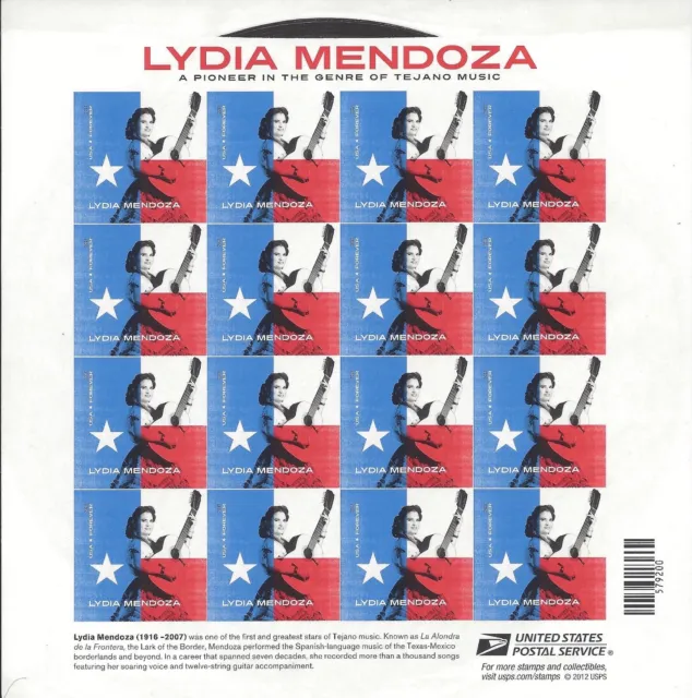 Scott 4786a Imperforate Lydia Mendoza  Forever stamp  pane of 16 MNH.