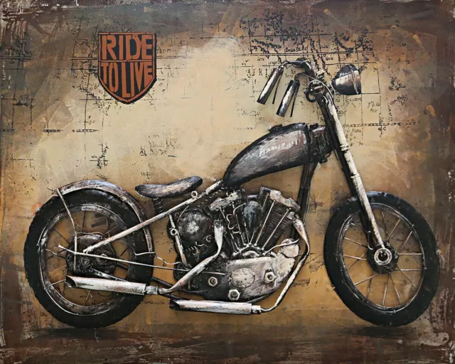 Motorcycle Metal Wall Art Primo Mixed Media Hand Painted 3D Wall Sculpture Gift