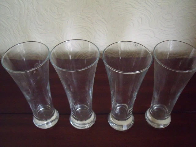 Set of Four Vintage Glass Tumblers 7" Tall Thick Heavy Base good condition quick