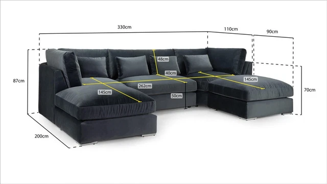 Darnall Belgravia Large U-Shape Corner Sofa In Plush Slate Velvet With Footstool 3
