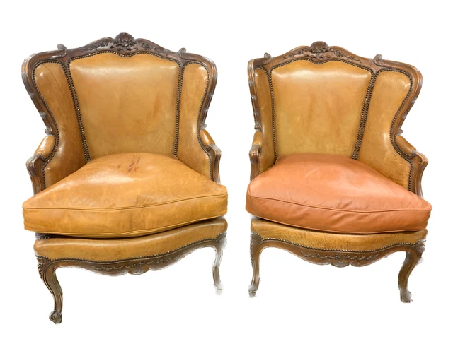Splendida coppia di antiche poltrone BERGERE DELLA FINE DELL'800 CUOIO