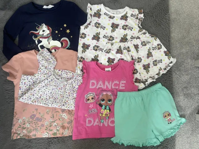 girls age 6-7 years pyjamas and tops bundle