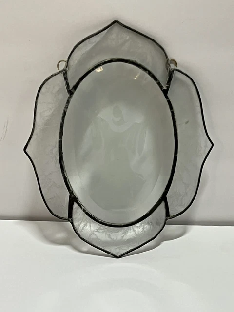 Antique Etched Glass Lead Filled Sun Catcher Clear With White Angel Jesus Figure