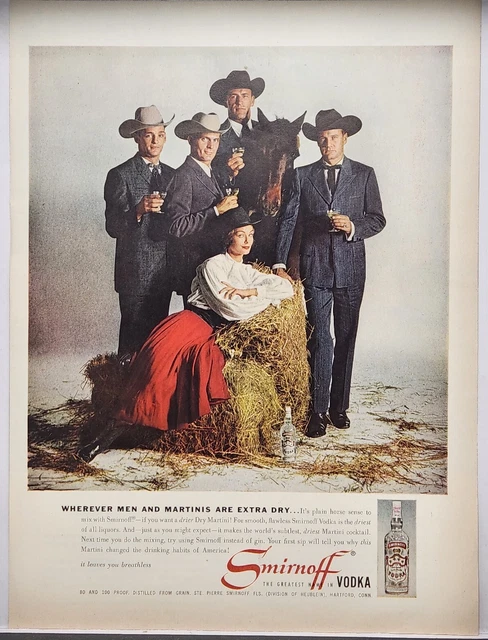 1960 Smirnoff Vodka Wherever Men And Martinis Are Extra Dry Vtg Print Color Ad