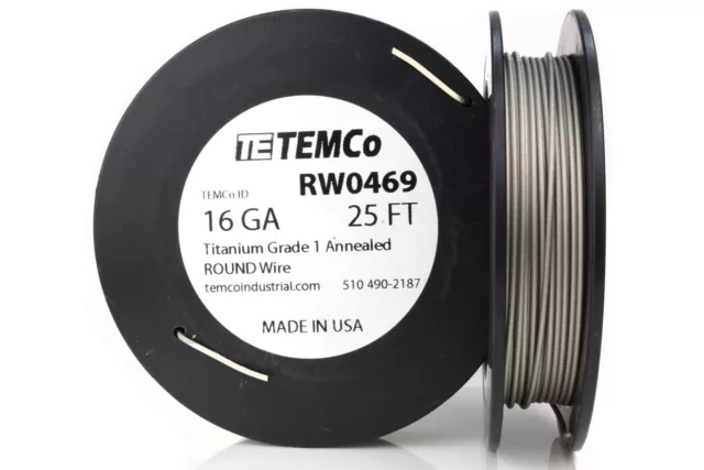 TEMCo Titanium Wire 16 Gauge 25 Ft Surgical Grade 1 Resistance AWG ga