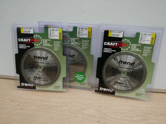 3 X Trend 160Mm X 20Mm Bore 60T Tct Plunge Saw Blades  Festool Ts55  Csb/16060