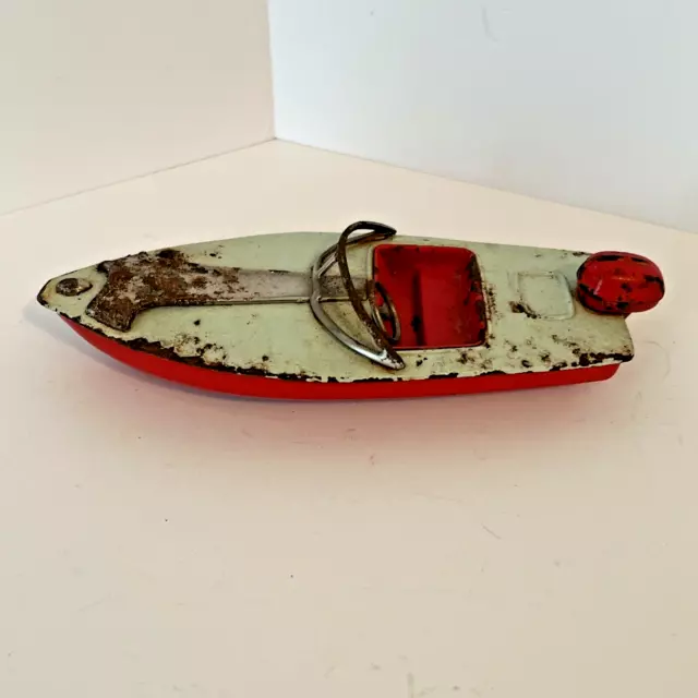 Vintage 1950's Unknown 6.5" Speed Boat Metal Tin Toy Aristo Craft Torpedo