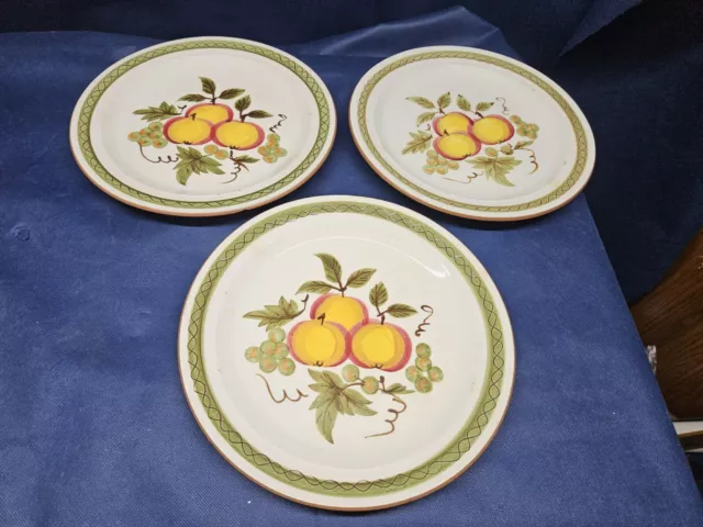 Vintage 1960's Stangl Pottery USA "Apple Delight"Set/3 Dinner Plates Handpainted