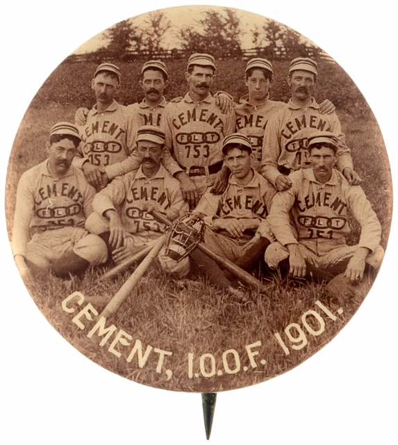 Rare 1901 Baseball International Order Of Odd Fellows Team Real Photo Button Pin