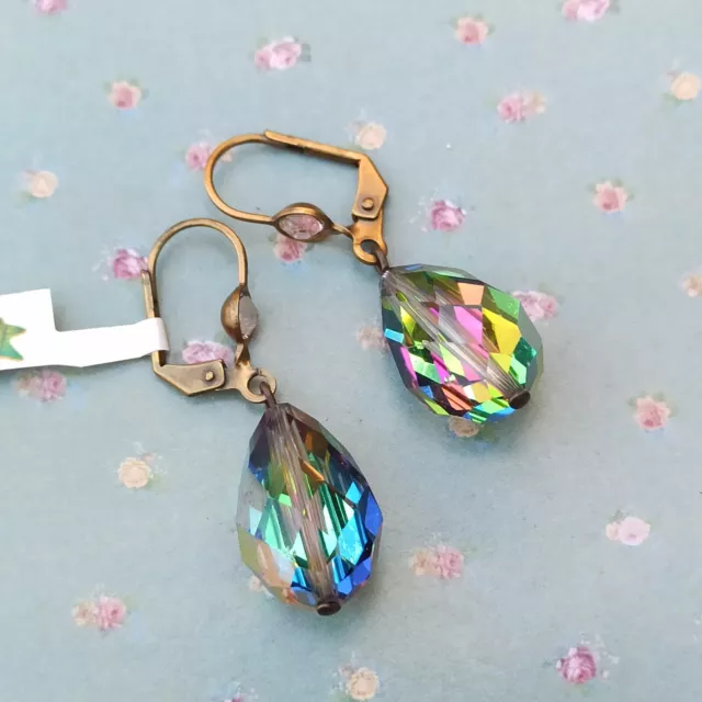 Michal Negrin Earrings Metallic Aurora and Faceted Swarovski Crystals Teardrop