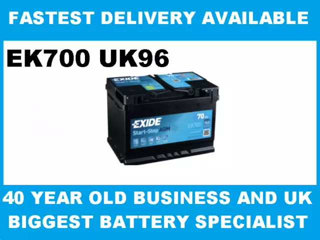 EXIDE EK700 096 AGM Car Van Battery 12V 70Ah 760A - Next Day Delivery  £121.49 - PicClick UK