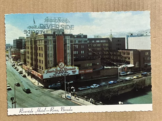 Postcard Reno NV Nevada Jessie Becks Riverside Hotel Casino Old Cars Vintage PC