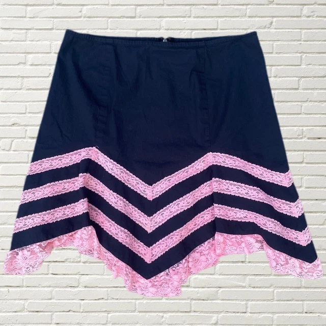 vintage 90s y2k betsey johnson mini skirt Black Pink Lace Asymmetrical Fairy