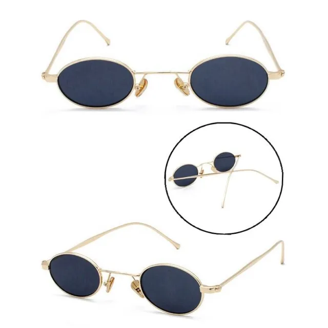 Small Oval Round Sunglasses Vintage Shades Stylish Metal Retro Mens Womens