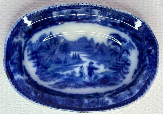 Burgess & Leigh England Flow Blue Deep Dish or Small Oval Serving Bowl, c 1880