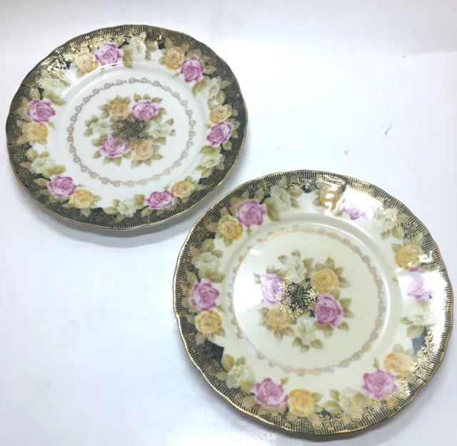 RC Iris Bavaria Gold, Pink, & Yellow Floral Rose Decorative Plate *SET of 2*