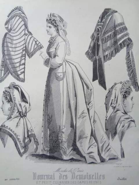 GRAVURE DE MODE ANCIENNE 1873 JOURNAL DES DEMOISELLES Style Old Fashion Plate