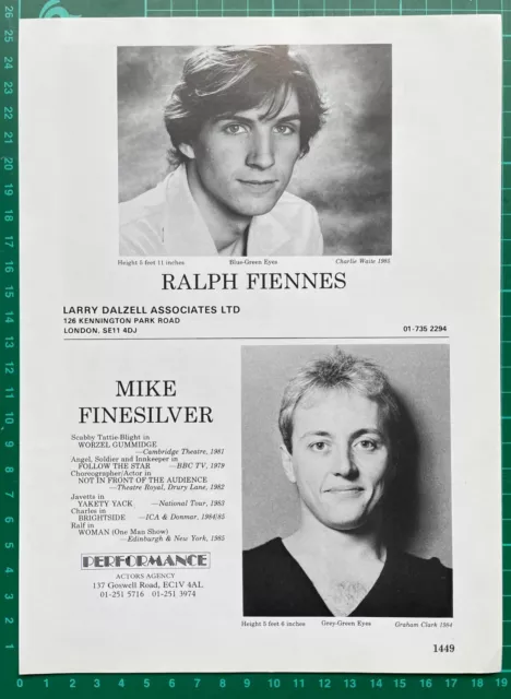 RALPH FIENNES Vintage 1986 Acting Agency Page : Harry Potter
