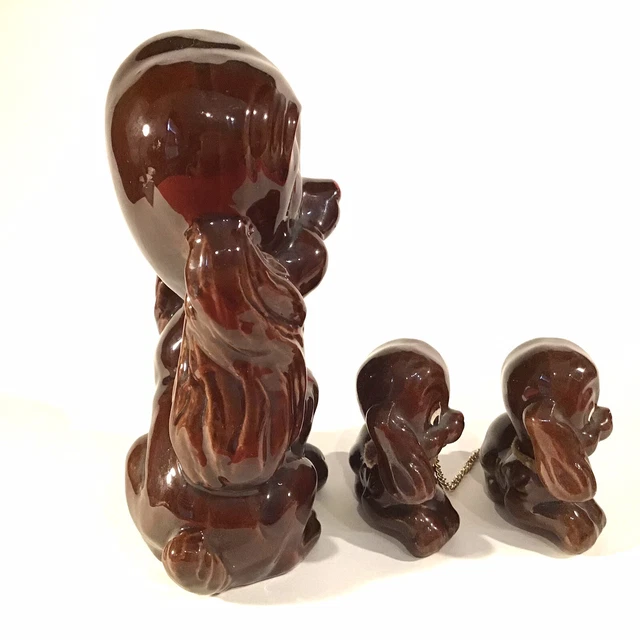 Dog Figurines Large 7" Puppy's Brown Floppy Ears Vintage Brown Redware 6