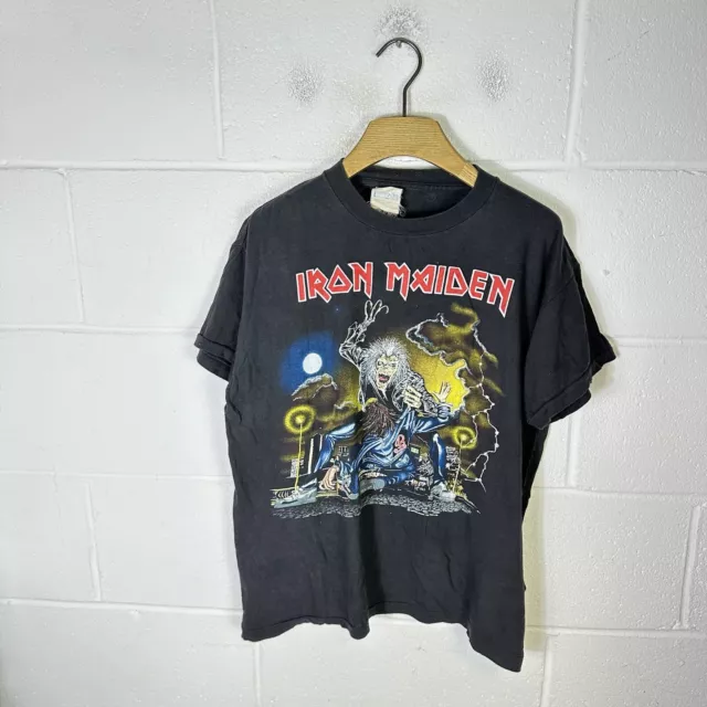 Camisa vintage Iron Maiden para hombre extra grande negra sin oración en la carretera 1990 gira