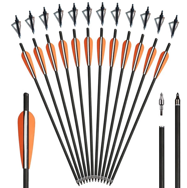12pcs 20'' Carbon Crossbow Bolts Hunting Arrows OD 8.8mm OR 100Gr Arrowheads USA