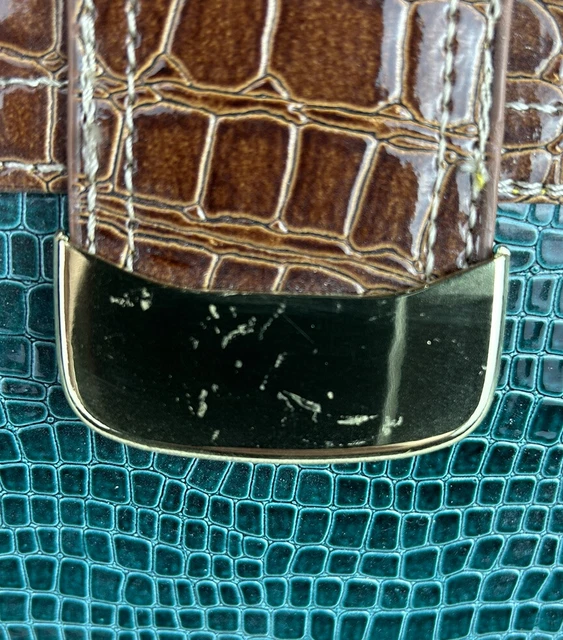 Samantha Brown Dowel Travel Bag Croc Embossed Green Brown Weekender Carry On 10