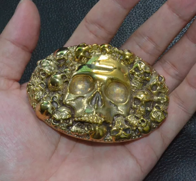 New Handmade Lost wax casting Brass Copper Human Skull Belt Buckle Personal Gift 3