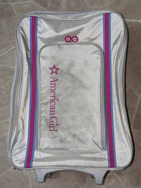American Girl Silver, Pink, & Purple Full Size Rolling Suit case luggage