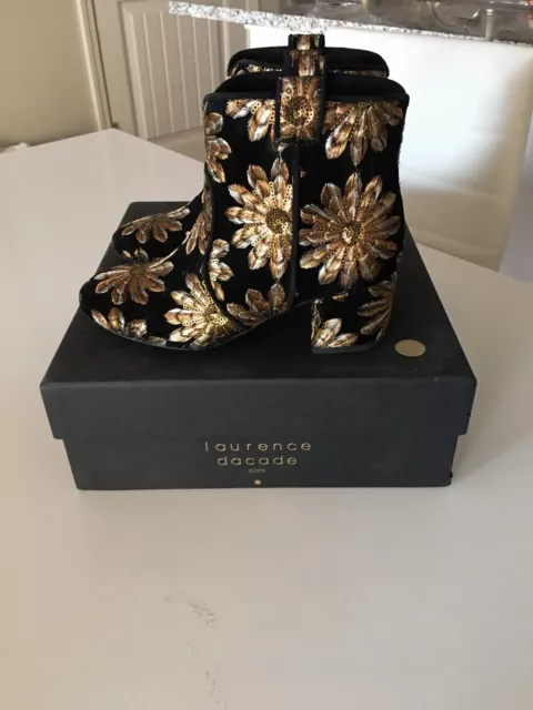 Nwb Laurence Dacade Belen Golden Star Floral Velvet Black Boots Size 35