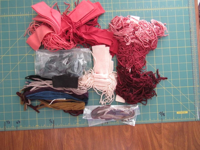 Lote de tiras de lana para enganchar alfombras, rosas, borgoña, azul, gris, crudo, malva, marrón
