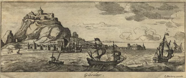 España Gibraltar Original Grabado Peeters 1690