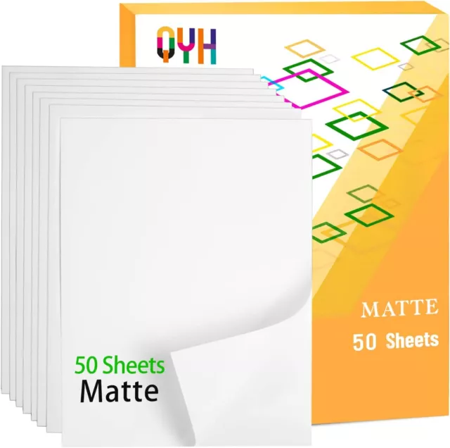 PREMIUM PRINTABLE VINYL Sticker Paper 50 Matte White Waterproof Decal