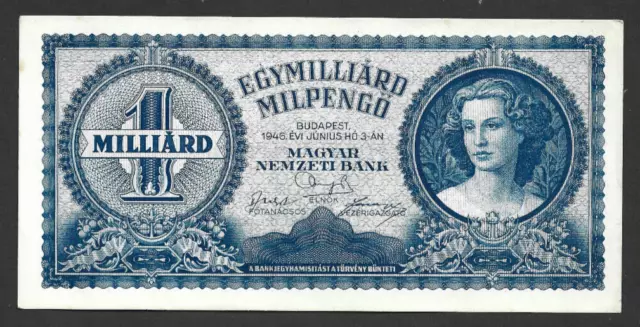 1 000  000 000 Milpengo Extra Fine Banknote From  Hungary  1946  Pick-131