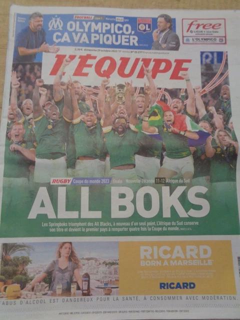 L'EQUIPE JOURNAL 6/10/2007; 1/4 de finale coupe du monde Xv de France-All Black EUR 4,25 - FR