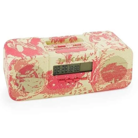 Vintage Juicy Couture Y2K Pink Toile Angel MP3 Alarm Clock Radio w Gift Tote Bag