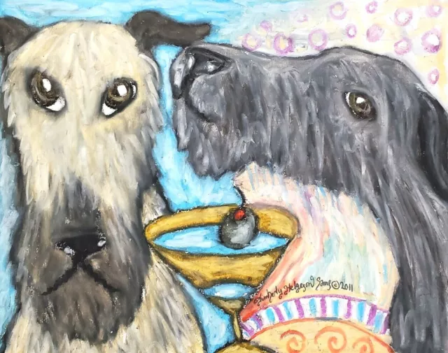 SCOTTISH DEERHOUND with Martini 13 x 19 Dog Pop Art PRINT Signed by Artist KSams