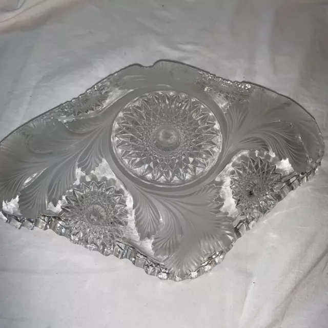 Antique EAPG MILLERSBURG CRYSTAL CLEAR HOBSTAR FEATHER Dish 10" Glass 3