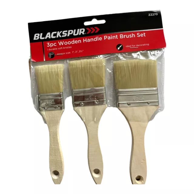 3pcs Paint Brush Set Decorating Brushes Wall Fence Natural Bristle Wood Stain