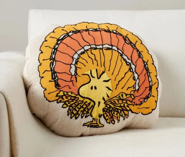 Pottery Barn Peanuts Woodstock Bird Turkey Shaped Pillow 16" h x 18.5" w New
