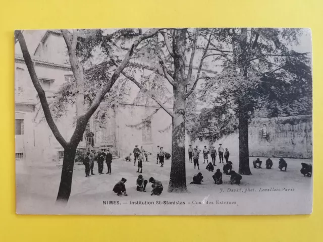 CPA RARE NÎMES Écrite 1919 Gard INSTITUTION École St STANISLAS COUR des EXTERNES