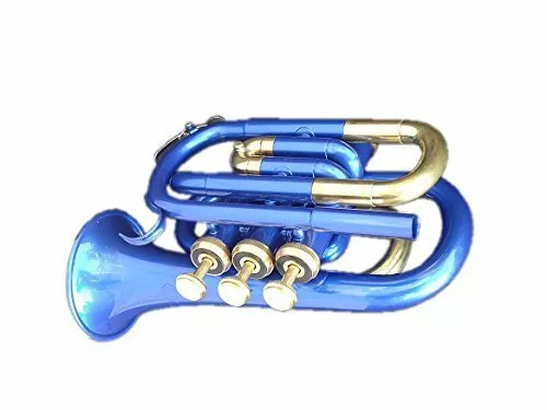 Pocket Trumpet BLUE Brass Made B Flat W/Case + MOUTHPIECE Blue TRUMPETS.BRS