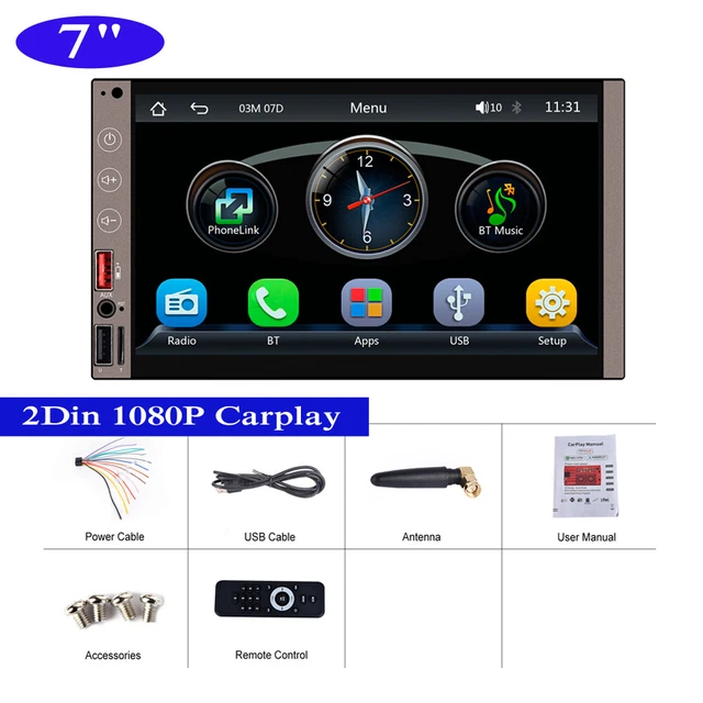 7" Carplay 2Din Car MP5 Player DVR Stereo Radio FM AM Bluetooth Music USB TF AUX