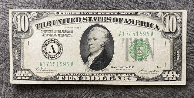 1928 B $10 Boston Federal Reserve Redeemable In Gold Note