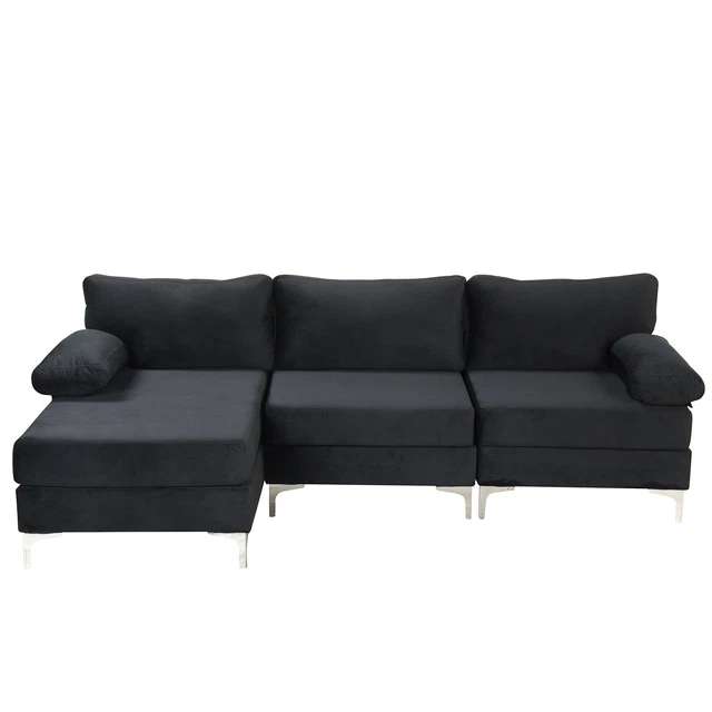 MODERN LARGE VELVET Fabric Sectional Sofa, LShape Couch with Extra