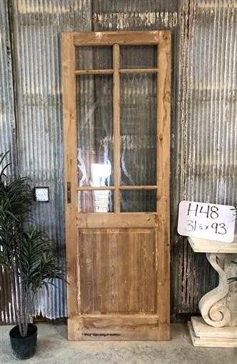 Antique French Single Door (31.5x93) 6 Pane Glass European Door H48